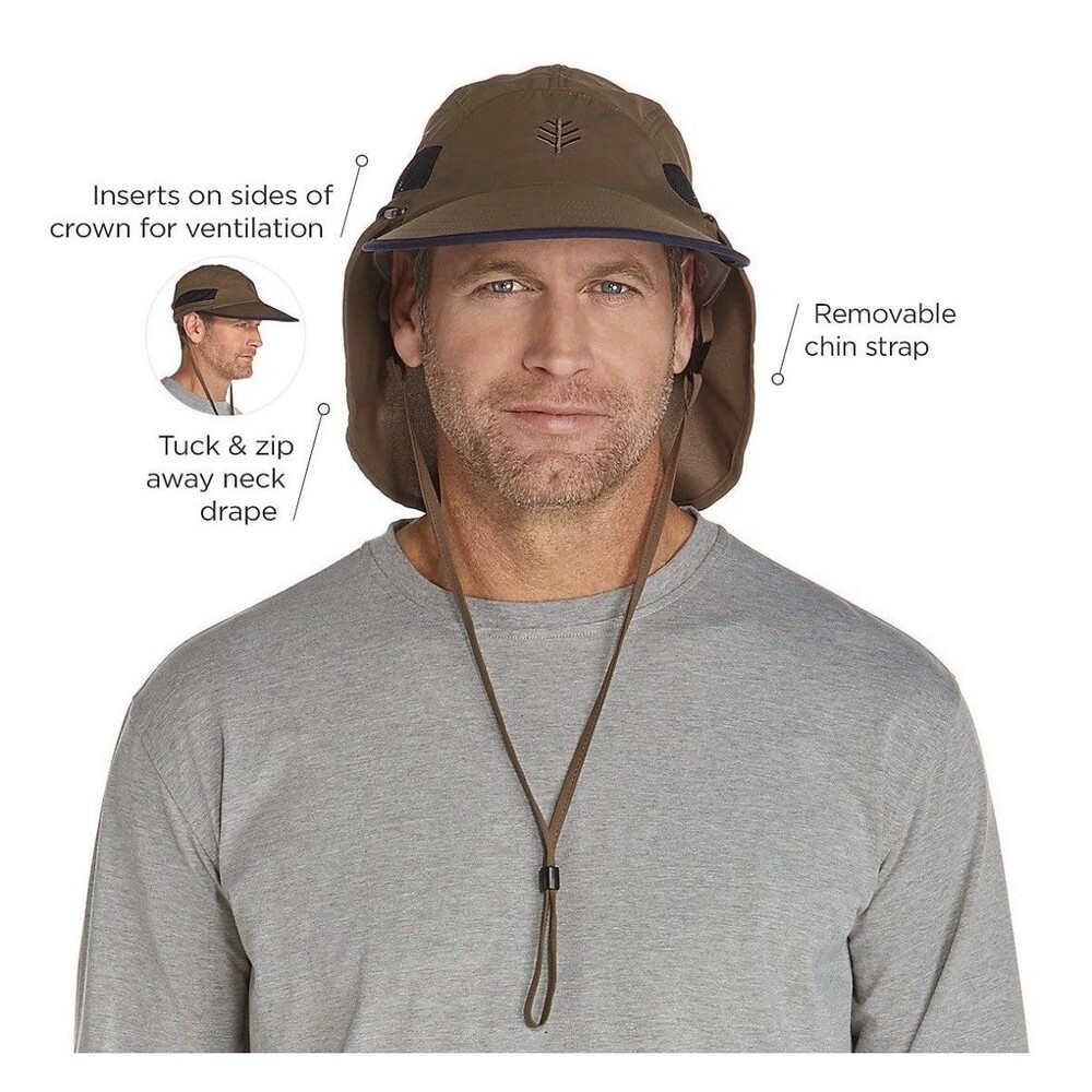 Coolibar UPF 50+ Sun Fishing Hat Olive Green Adjustable Lightweight Cap,  Sz S/M